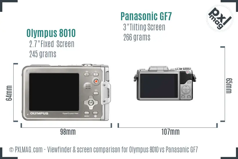 Olympus 8010 vs Panasonic GF7 Screen and Viewfinder comparison