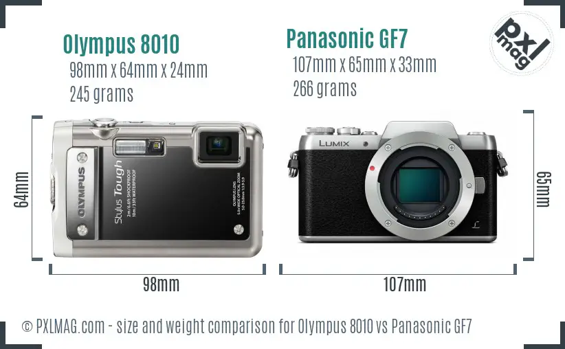Olympus 8010 vs Panasonic GF7 size comparison