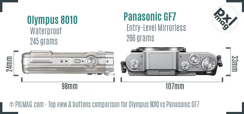 Olympus 8010 vs Panasonic GF7 top view buttons comparison