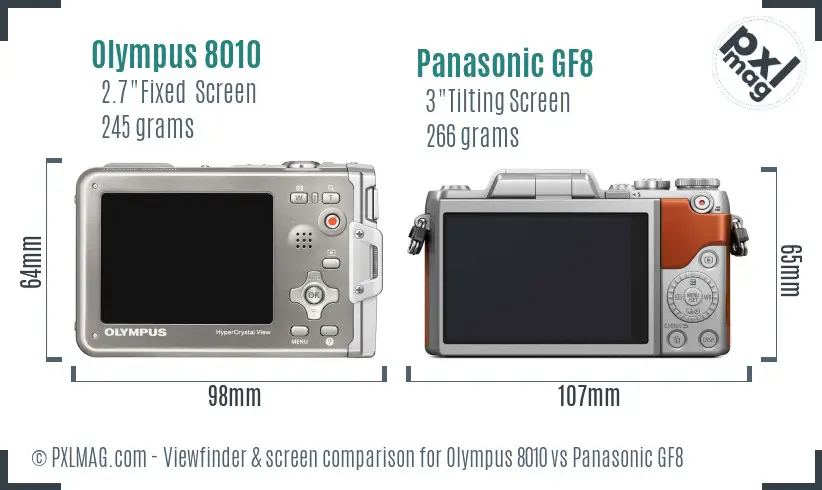 Olympus 8010 vs Panasonic GF8 Screen and Viewfinder comparison