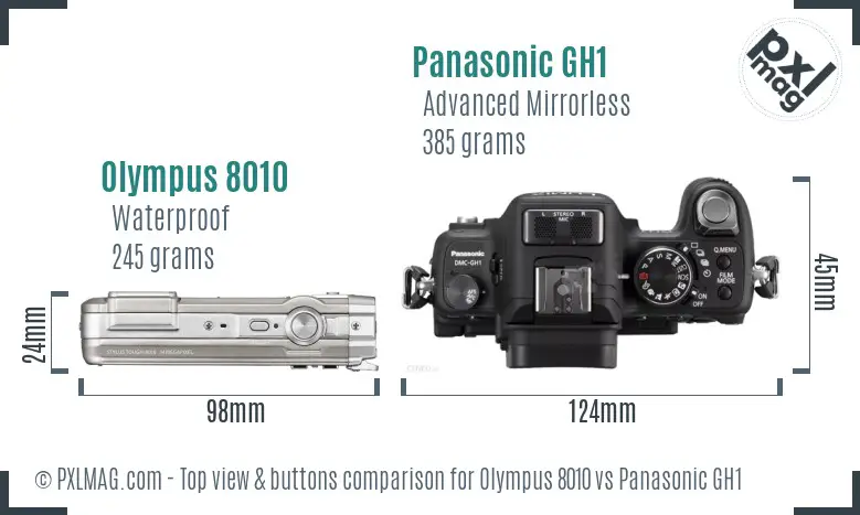 Olympus 8010 vs Panasonic GH1 top view buttons comparison Olympus 8010 vs Panasonic GH1 top view buttons comparison