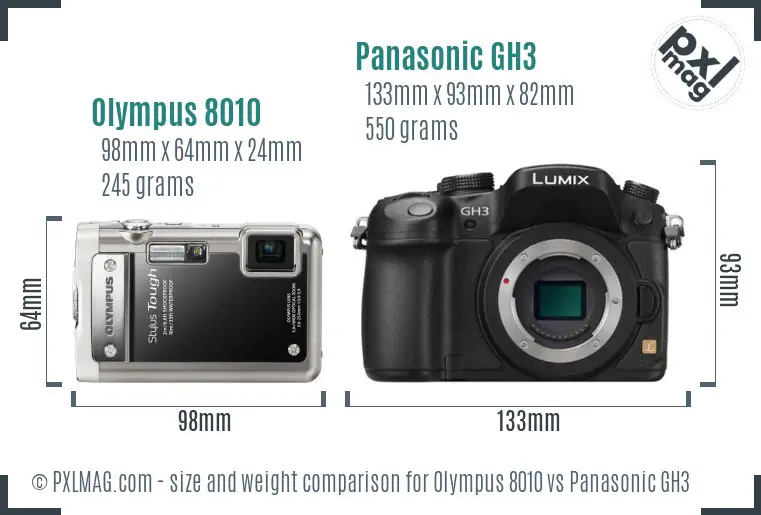 Olympus 8010 vs Panasonic GH3 size comparison