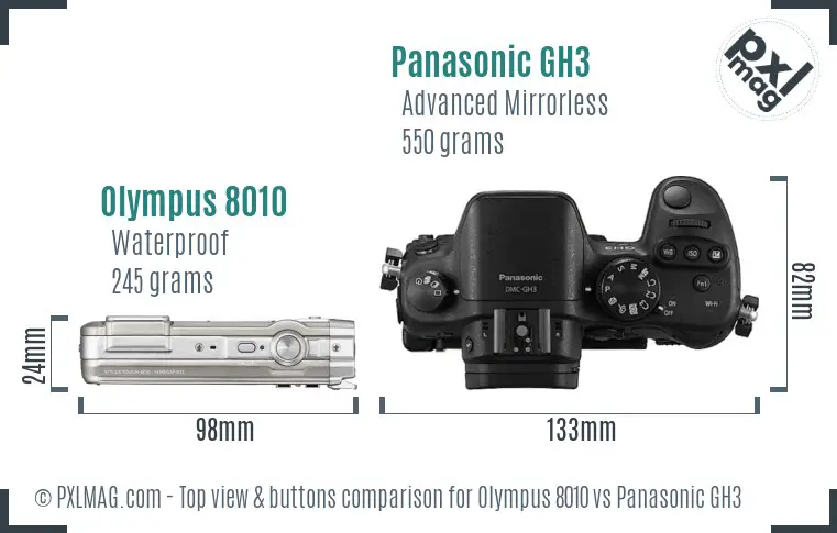 Olympus 8010 vs Panasonic GH3 top view buttons comparison