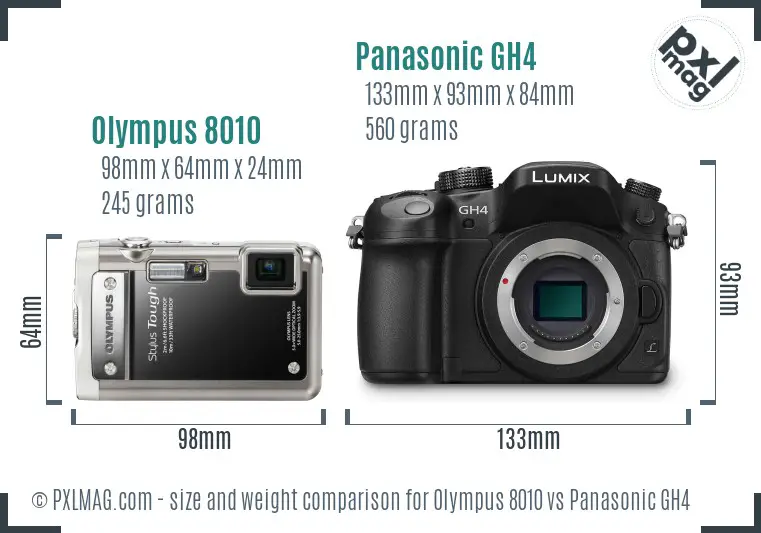 Olympus 8010 vs Panasonic GH4 size comparison