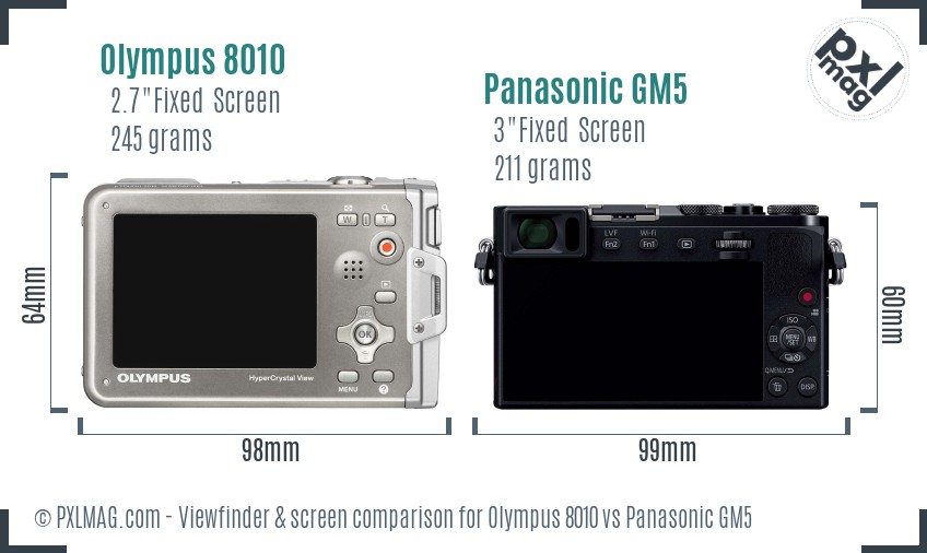 Olympus 8010 vs Panasonic GM5 Screen and Viewfinder comparison