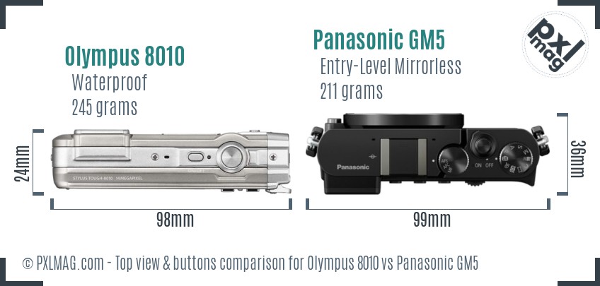 Olympus 8010 vs Panasonic GM5 top view buttons comparison