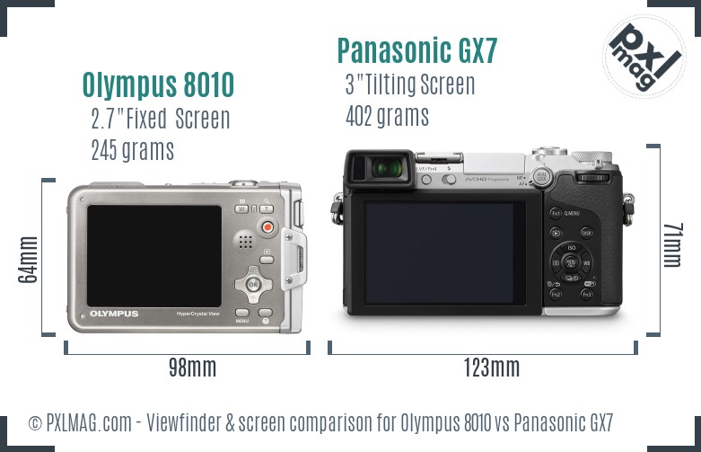 Olympus 8010 vs Panasonic GX7 Screen and Viewfinder comparison