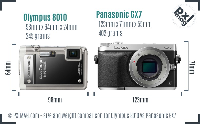 Olympus 8010 vs Panasonic GX7 size comparison