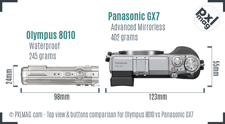 Olympus 8010 vs Panasonic GX7 top view buttons comparison