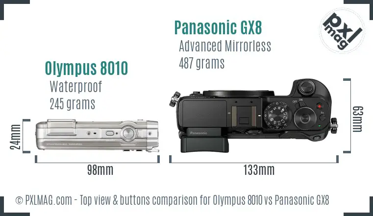 Olympus 8010 vs Panasonic GX8 top view buttons comparison Olympus 8010 vs Panasonic GX8 top view buttons comparison