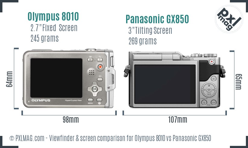 Olympus 8010 vs Panasonic GX850 Screen and Viewfinder comparison