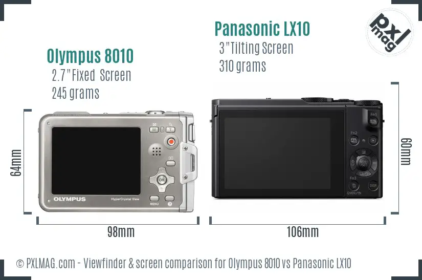 Olympus 8010 vs Panasonic LX10 Screen and Viewfinder comparison