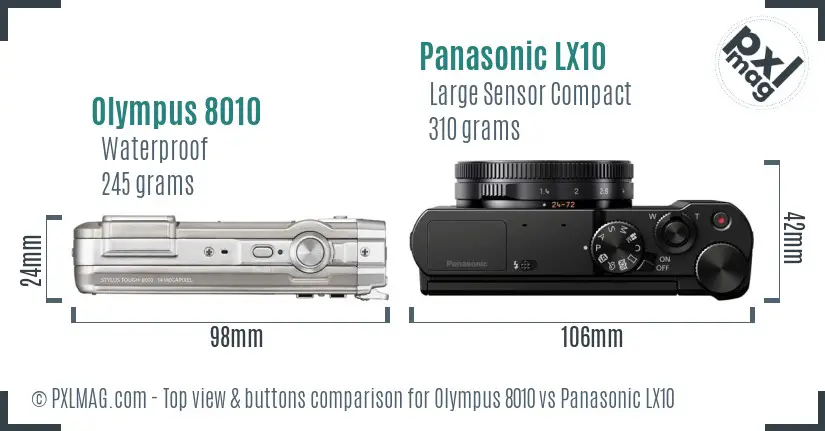 Olympus 8010 vs Panasonic LX10 top view buttons comparison