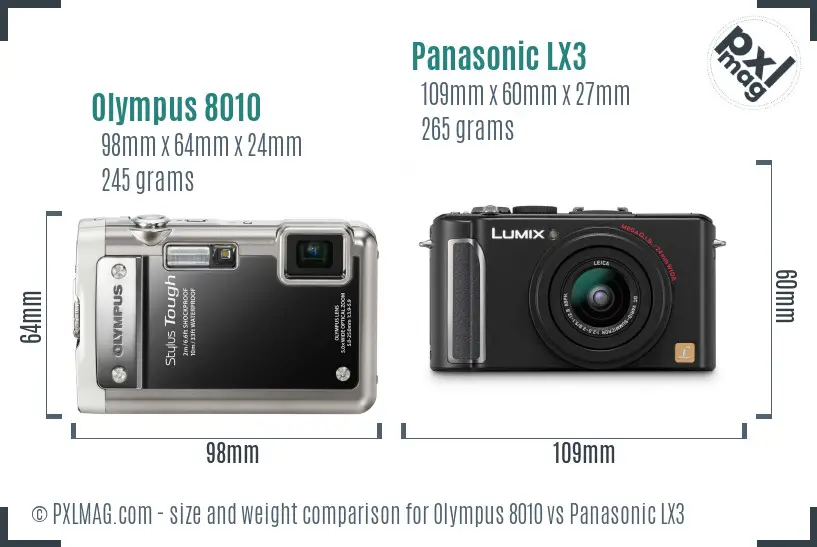 Olympus 8010 vs Panasonic LX3 size comparison