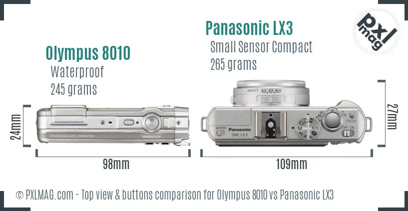 Olympus 8010 vs Panasonic LX3 top view buttons comparison