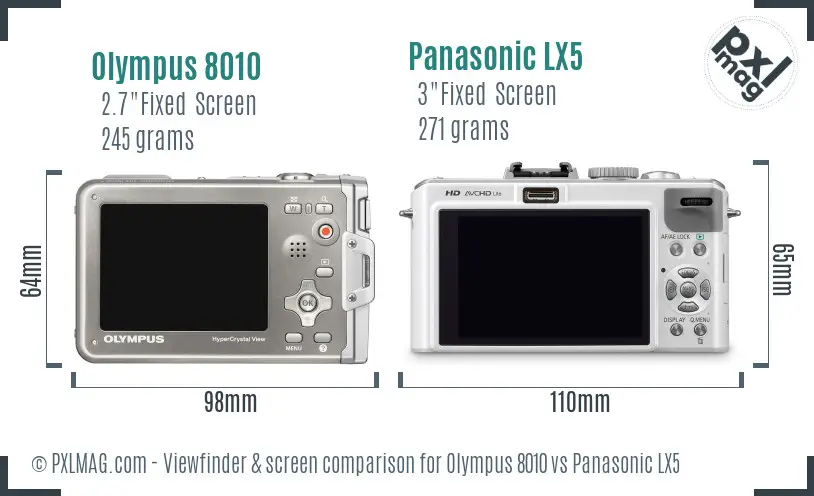 Olympus 8010 vs Panasonic LX5 Screen and Viewfinder comparison