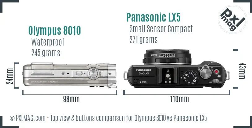 Olympus 8010 vs Panasonic LX5 top view buttons comparison