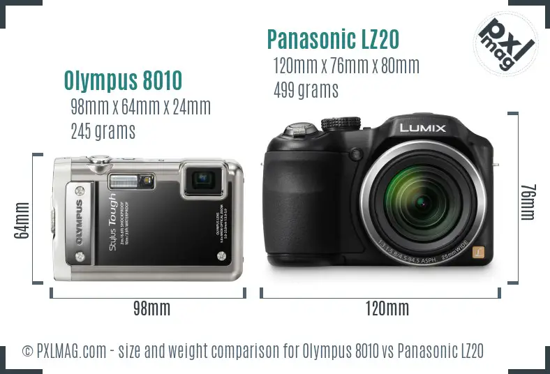 Olympus 8010 vs Panasonic LZ20 size comparison