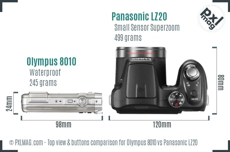 Olympus 8010 vs Panasonic LZ20 top view buttons comparison
