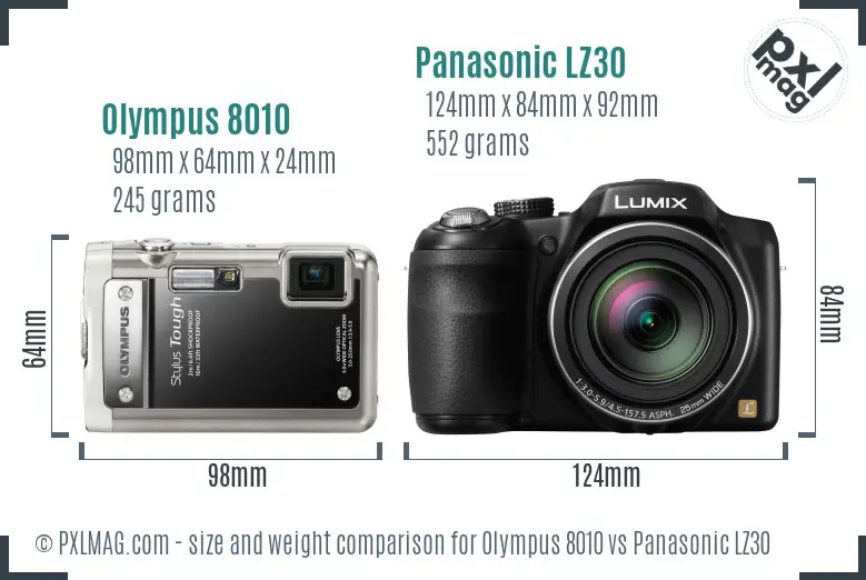 Olympus 8010 vs Panasonic LZ30 size comparison