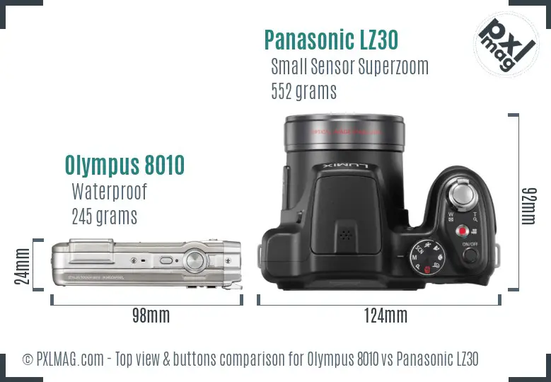 Olympus 8010 vs Panasonic LZ30 top view buttons comparison