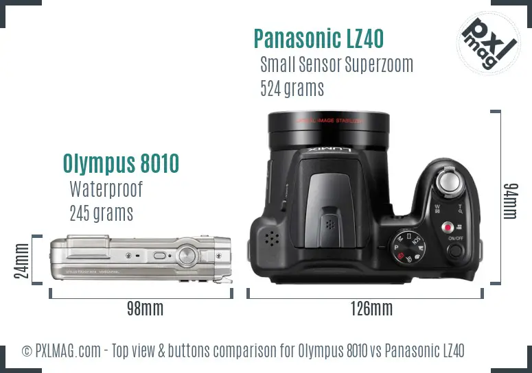 Olympus 8010 vs Panasonic LZ40 top view buttons comparison