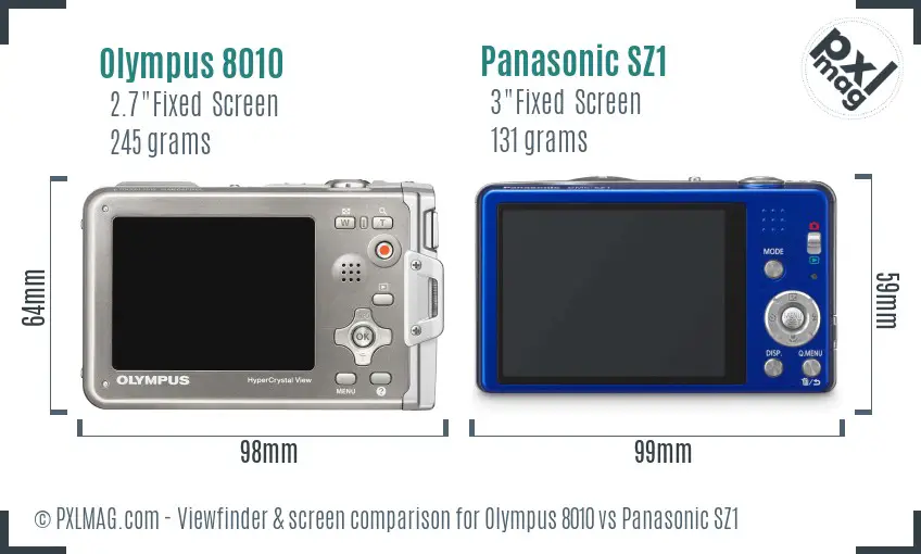 Olympus 8010 vs Panasonic SZ1 Screen and Viewfinder comparison