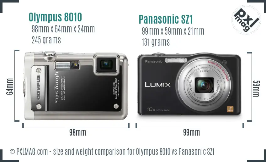 Olympus 8010 vs Panasonic SZ1 size comparison