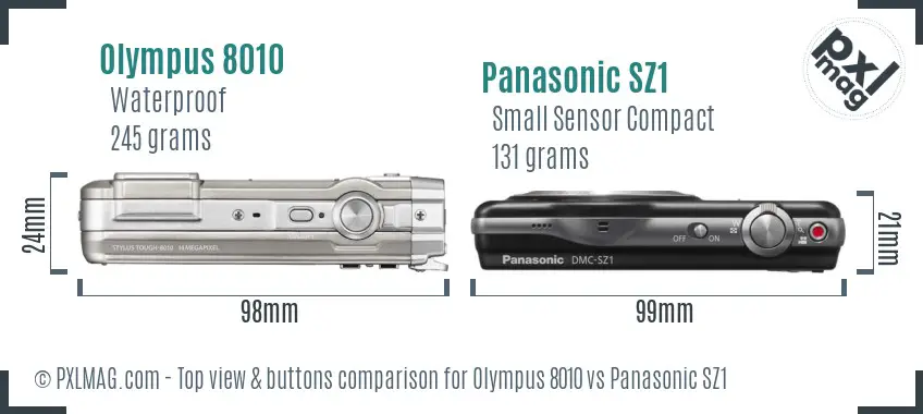 Olympus 8010 vs Panasonic SZ1 top view buttons comparison