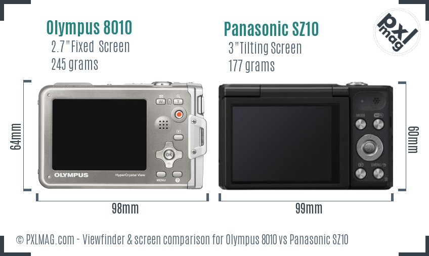 Olympus 8010 vs Panasonic SZ10 Screen and Viewfinder comparison