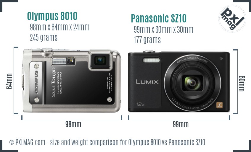 Olympus 8010 vs Panasonic SZ10 size comparison