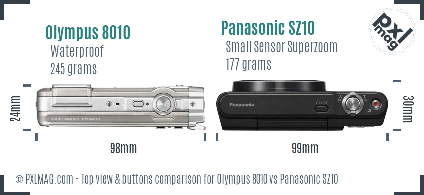 Olympus 8010 vs Panasonic SZ10 top view buttons comparison