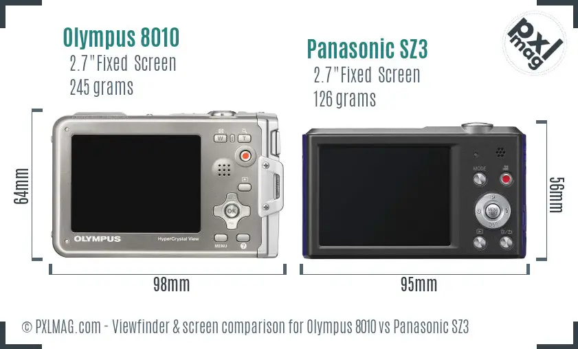 Olympus 8010 vs Panasonic SZ3 Screen and Viewfinder comparison