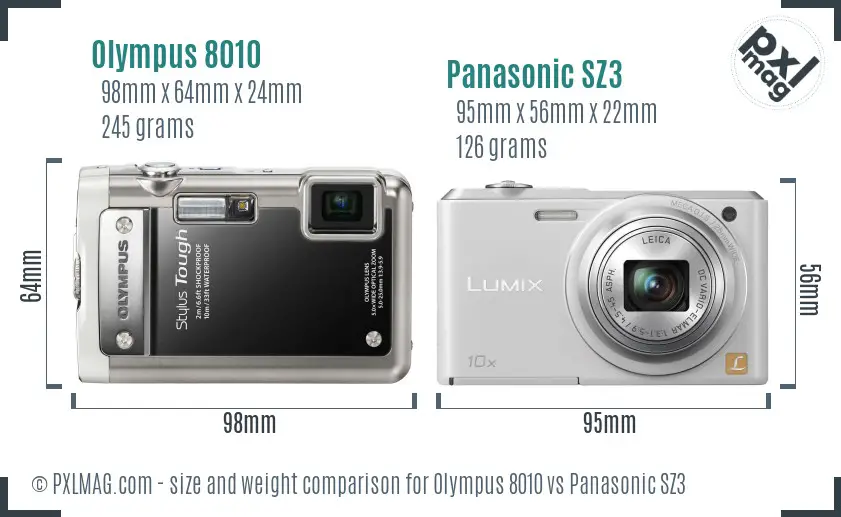 Olympus 8010 vs Panasonic SZ3 size comparison