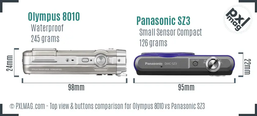 Olympus 8010 vs Panasonic SZ3 top view buttons comparison