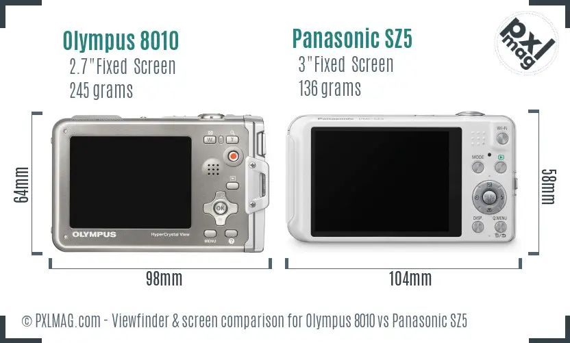 Olympus 8010 vs Panasonic SZ5 Screen and Viewfinder comparison