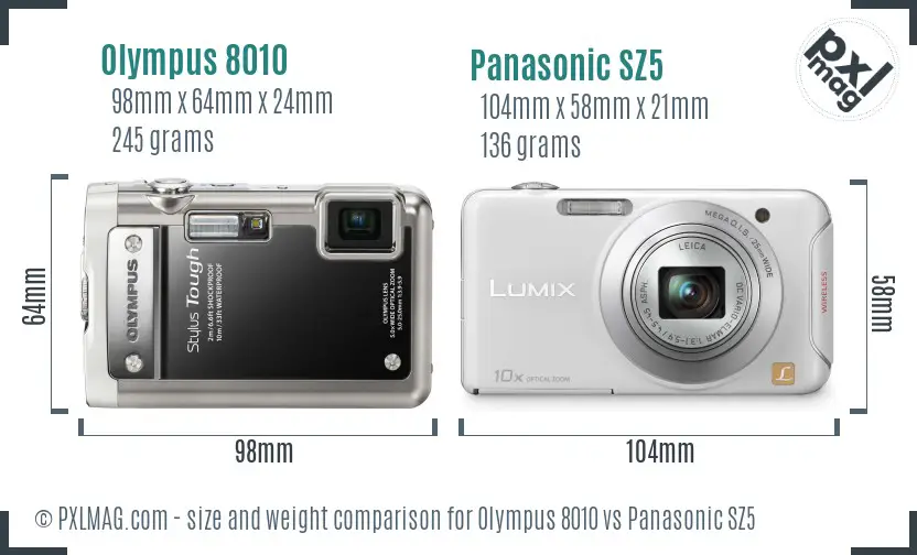 Olympus 8010 vs Panasonic SZ5 size comparison