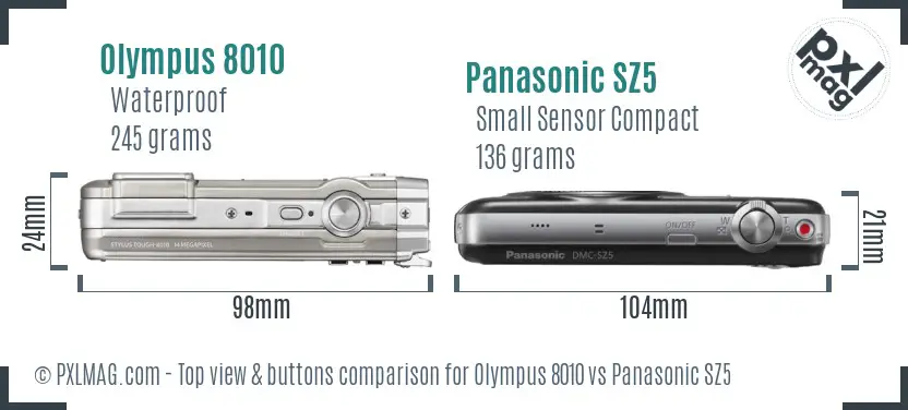 Olympus 8010 vs Panasonic SZ5 top view buttons comparison