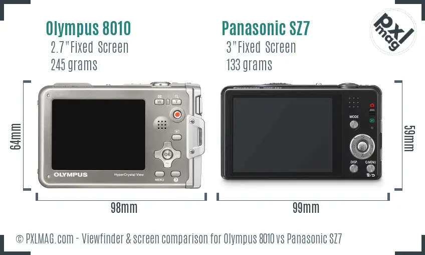 Olympus 8010 vs Panasonic SZ7 Screen and Viewfinder comparison