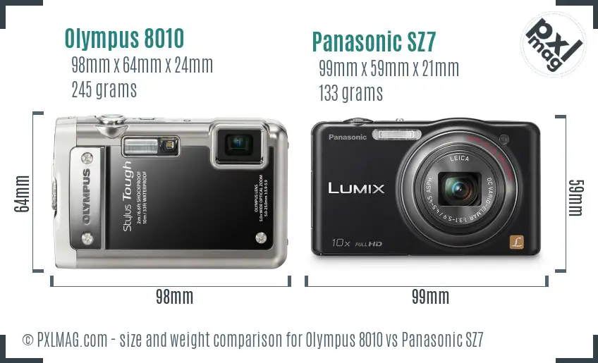 Olympus 8010 vs Panasonic SZ7 size comparison