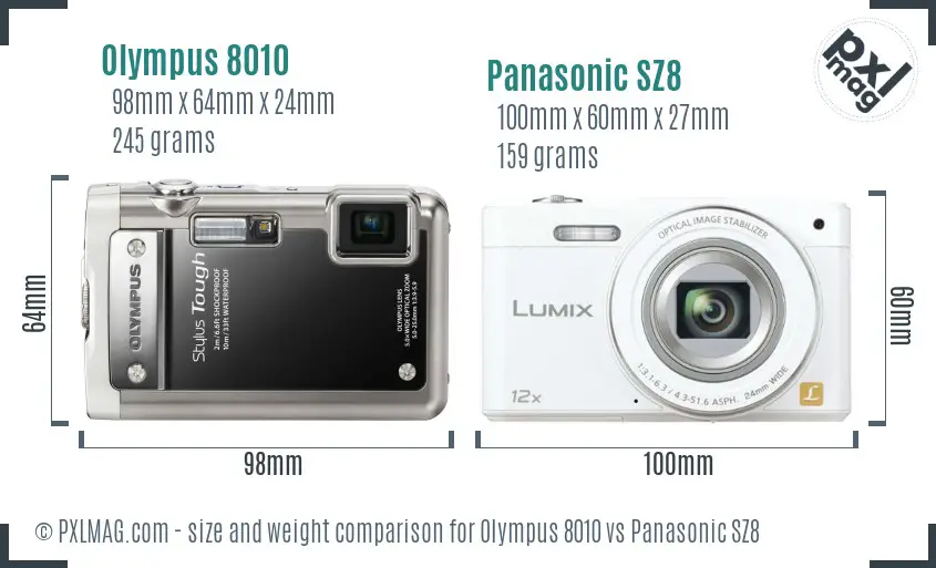 Olympus 8010 vs Panasonic SZ8 size comparison Olympus 8010 vs Panasonic SZ8 size comparison