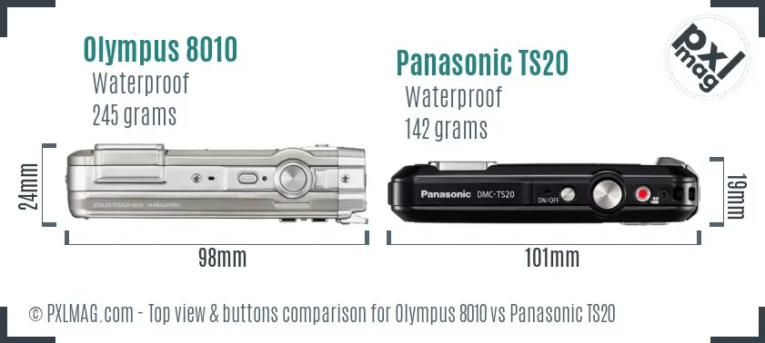Olympus 8010 vs Panasonic TS20 top view buttons comparison