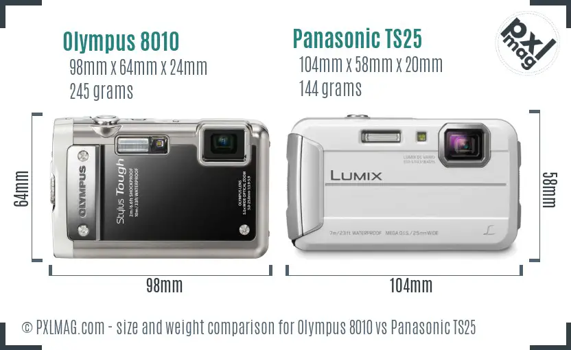 Olympus 8010 vs Panasonic TS25 size comparison