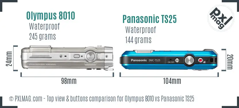 Olympus 8010 vs Panasonic TS25 top view buttons comparison