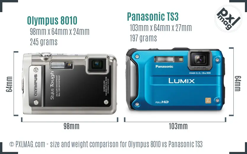 Olympus 8010 vs Panasonic TS3 size comparison Olympus 8010 vs Panasonic TS3 size comparison