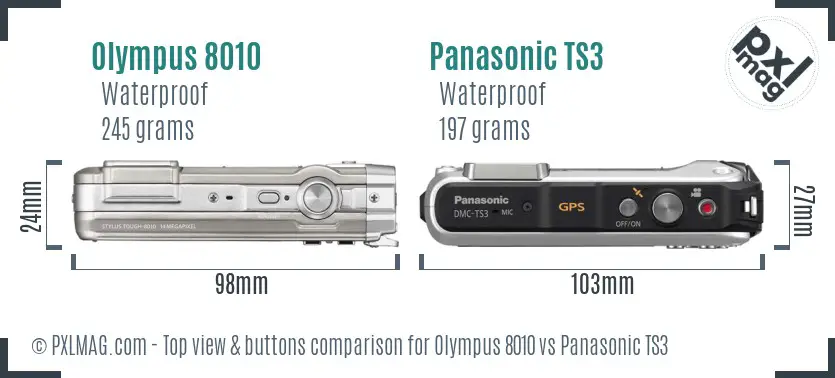 Olympus 8010 vs Panasonic TS3 top view buttons comparison Olympus 8010 vs Panasonic TS3 top view buttons comparison