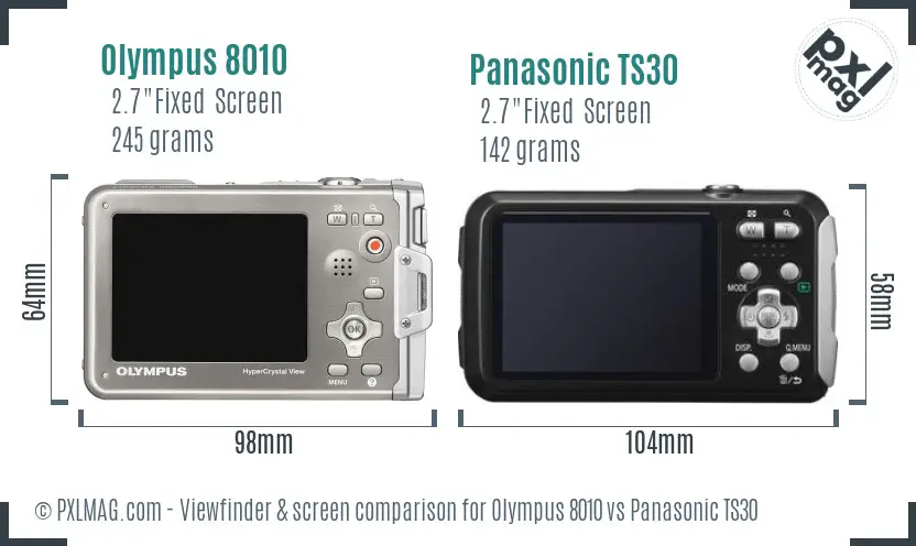 Olympus 8010 vs Panasonic TS30 Screen and Viewfinder comparison