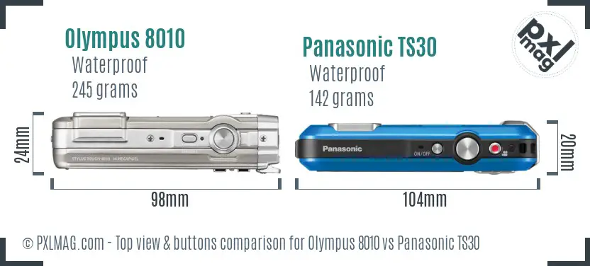 Olympus 8010 vs Panasonic TS30 top view buttons comparison