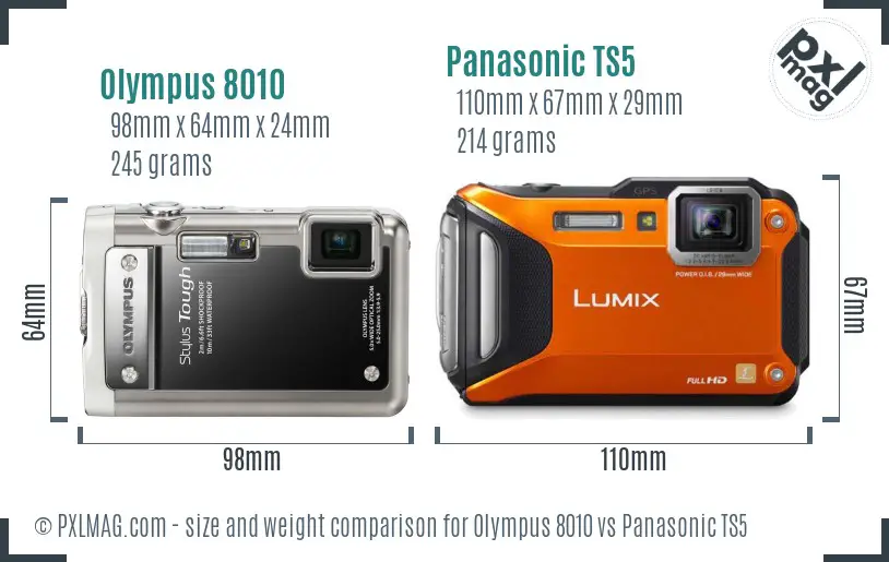 Olympus 8010 vs Panasonic TS5 size comparison
