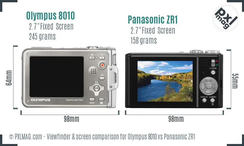 Olympus 8010 vs Panasonic ZR1 Screen and Viewfinder comparison